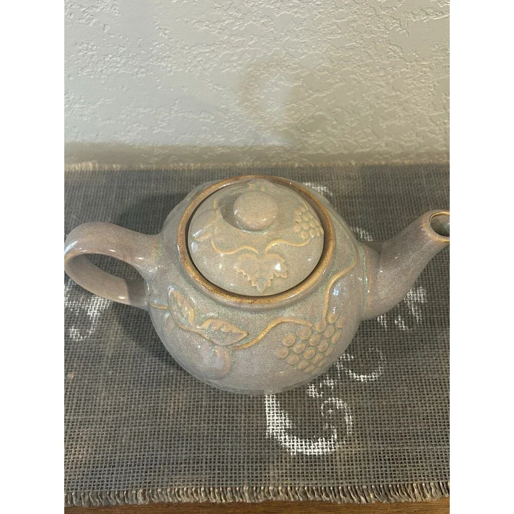 Stoneware Tea Pot Raised Design Fruit